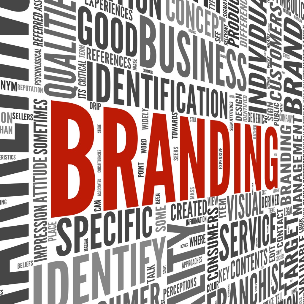 Branding and marketing concept in word tag cloud on white