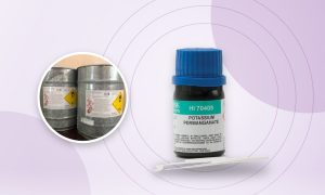 Botol kalium permanganat (potassium permanganate) dan kemasan drum KMnO4